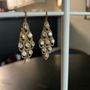 Elegant Gold and CZ Sparkly Dangle Earrings